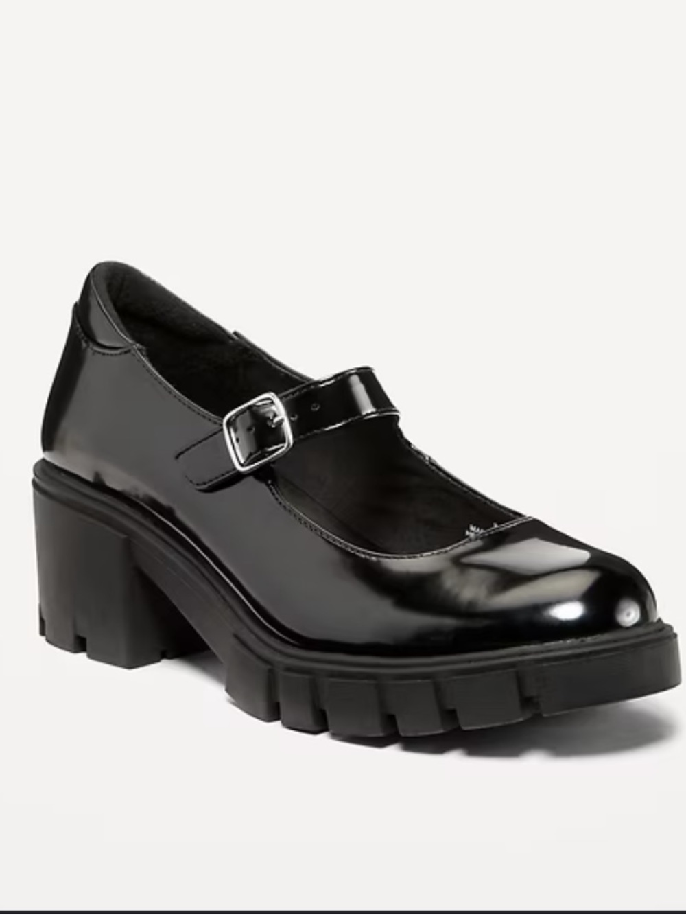 Old Navy Black Patent Mary Jane Chunky Heel Shoes